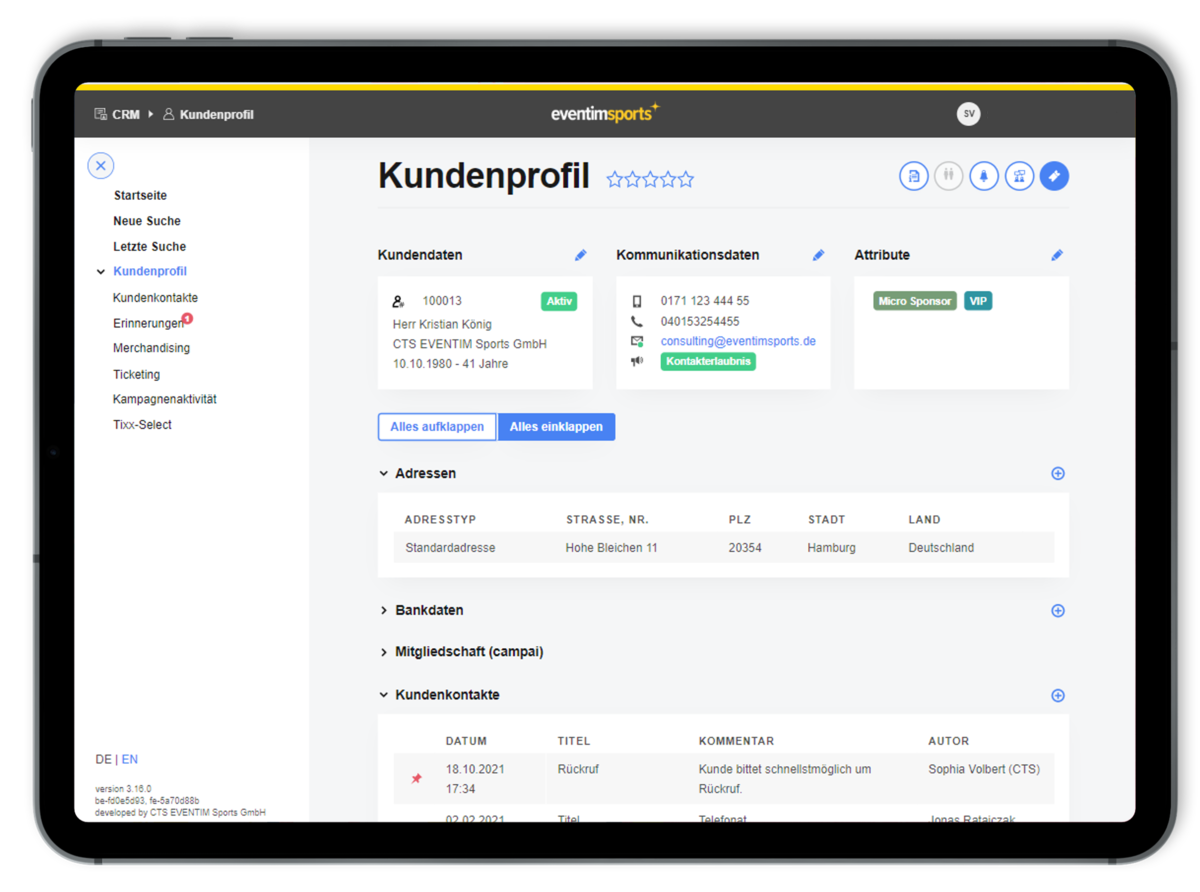 EVENTIM.Tixx CRM Kundenprofil